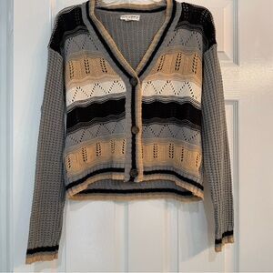 Sweet Envy NYC Striped V-Neck Button-Up Knit Cardigan Sweater